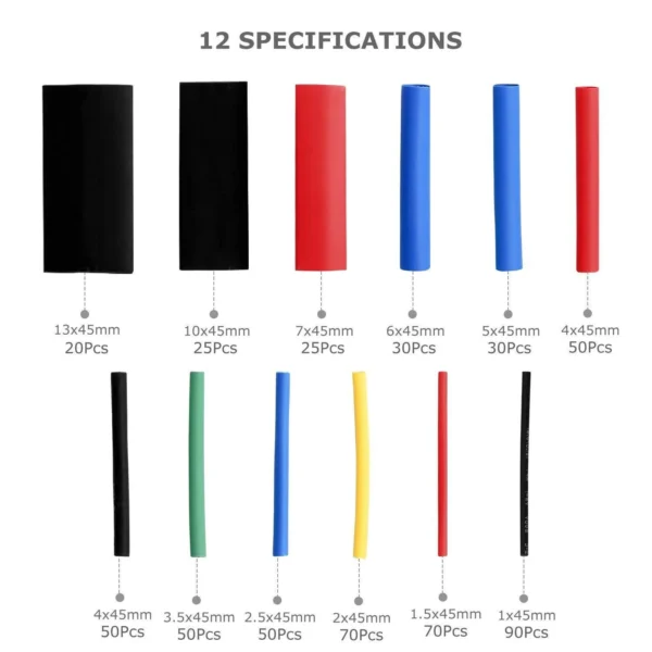 Heat Shrink Tube Set – Assorted Colors, Polyolefin Material, 2:1 Shrink Ratio - Image 2